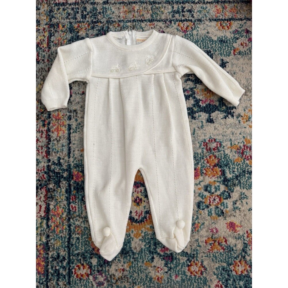 Vintage Friemanit Baby Romber Outfit Size 9 Months Button Cars Embroidered